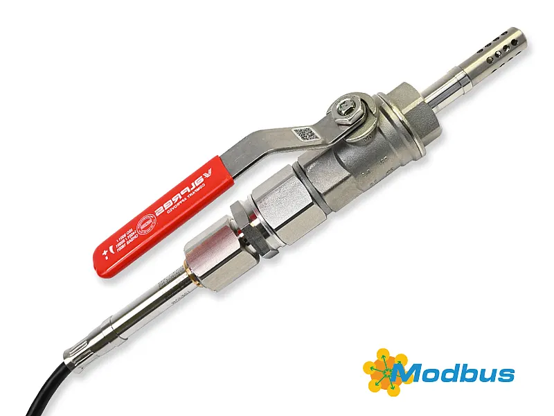 MOP301 probe for moisture in oil with the optional ball valve pressure tight up to 20 bar